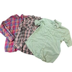 Lot of 3 Vtg Wrangler Western Shirt Long & Short Sleeve Shirt Men's Plaid Large‎
